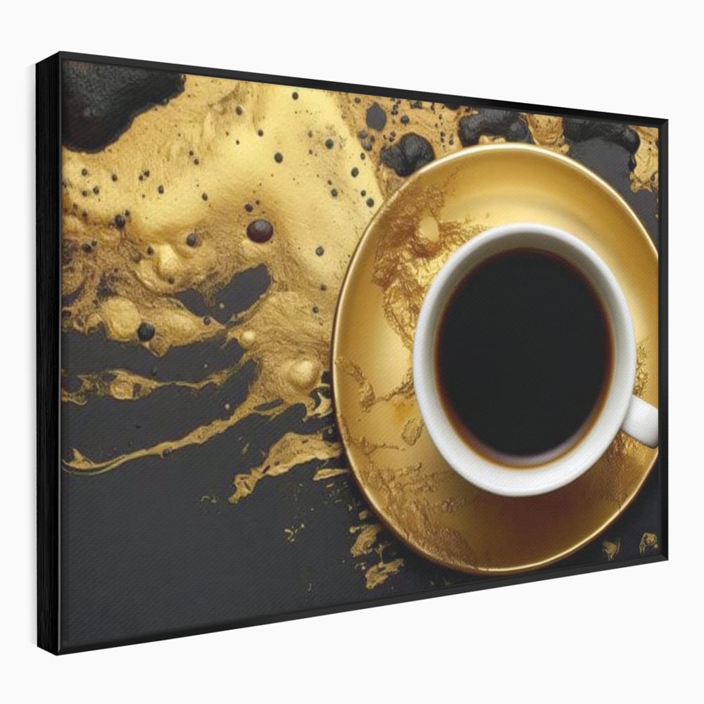 Tablou canvas cu tablou canvas cu ceasca de cafea, in rama de aluminiu negru